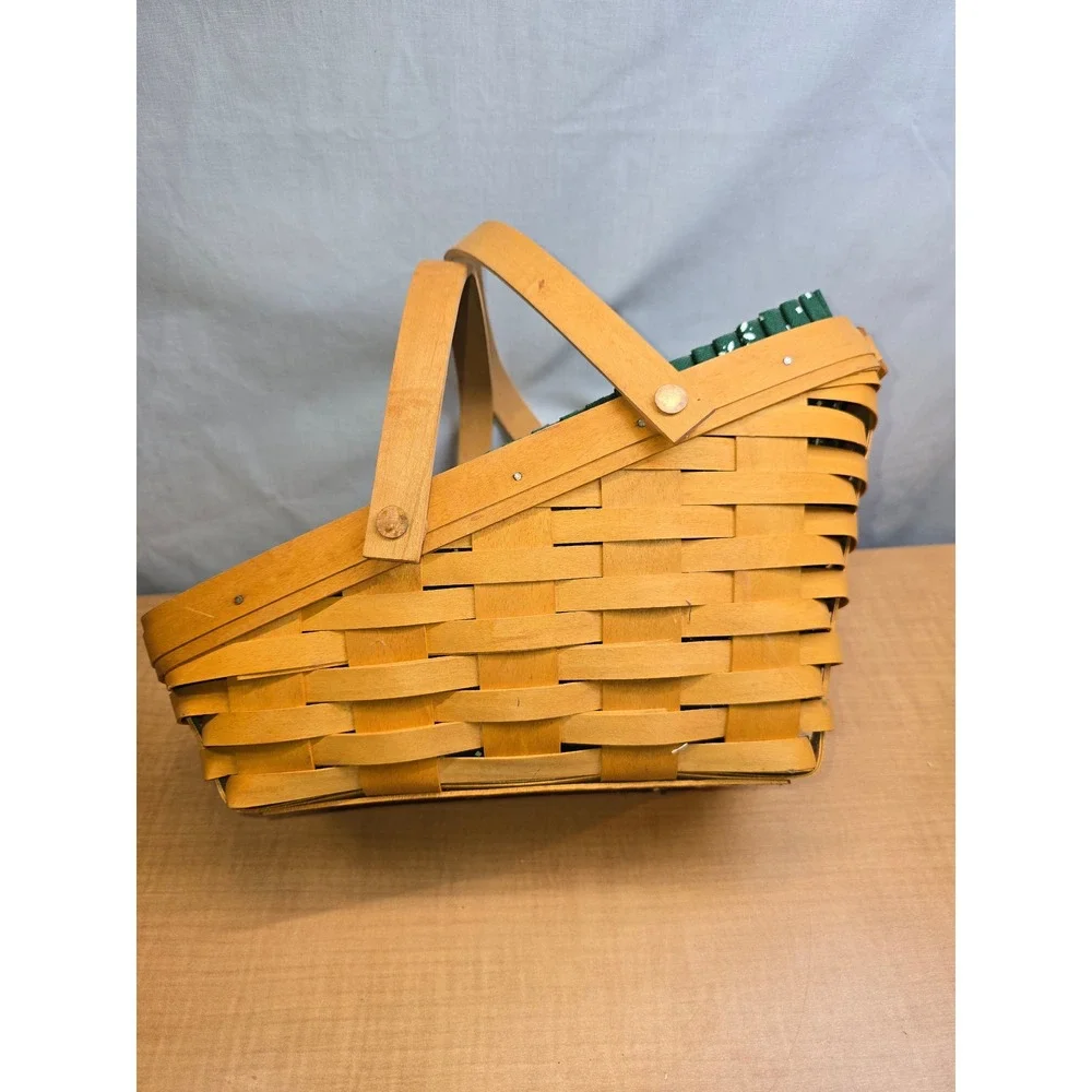 Vintage Longaberger Signed Basket, Liner, Insert, paperwork Slanted Swing Handle